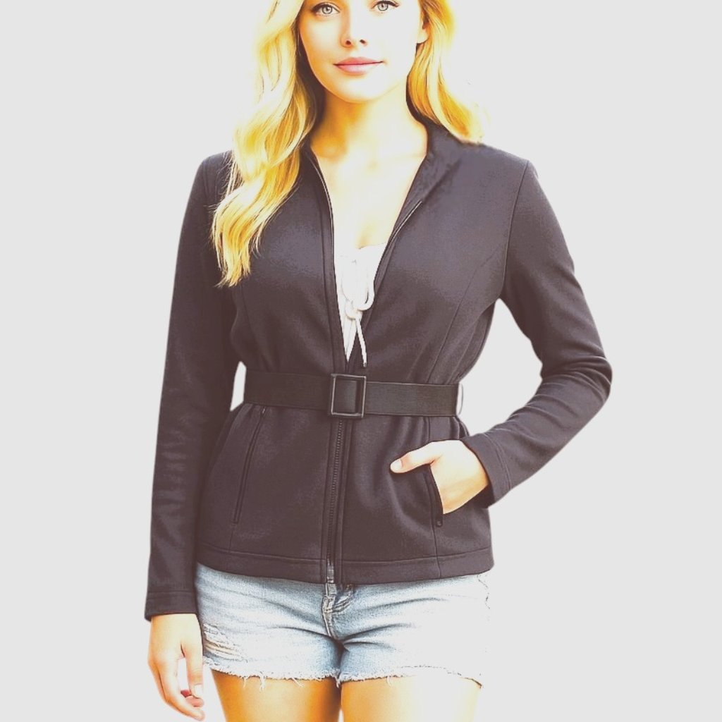 Minor Defect Zuda Belted Scuba Knit Zip Front Jacket Xs Gently Used Color Iron